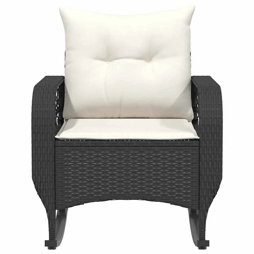 Garden Rocking Chair Outdoor Seating Black Poly Rattan with Cushions