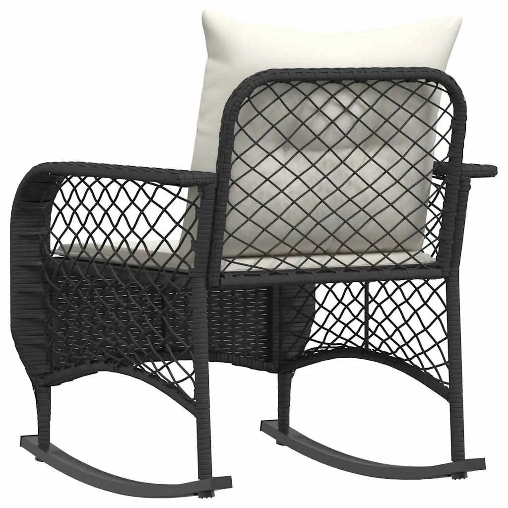 Garden Rocking Chair Outdoor Seating Black Poly Rattan with Cushions