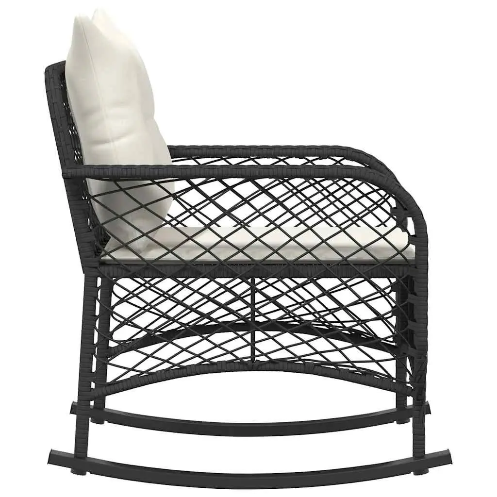 Garden Rocking Chair Outdoor Seating Black Poly Rattan with Cushions