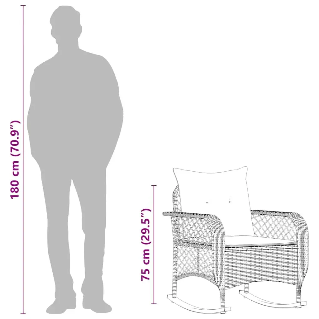 Garden Rocking Chair Outdoor Seating Black Poly Rattan with Cushions