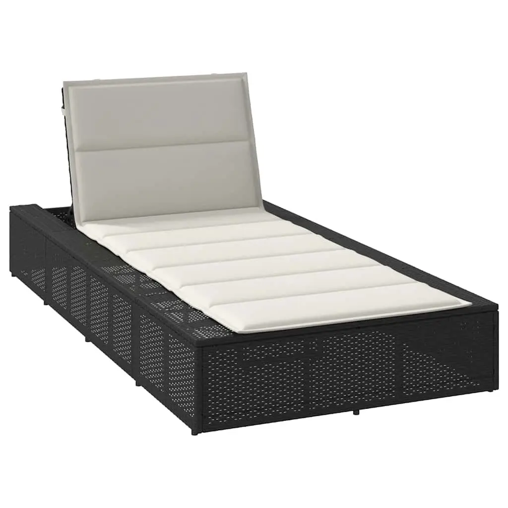 Sun Lounger Adjustable Backrest Floating Cushion Black Poly Rattan