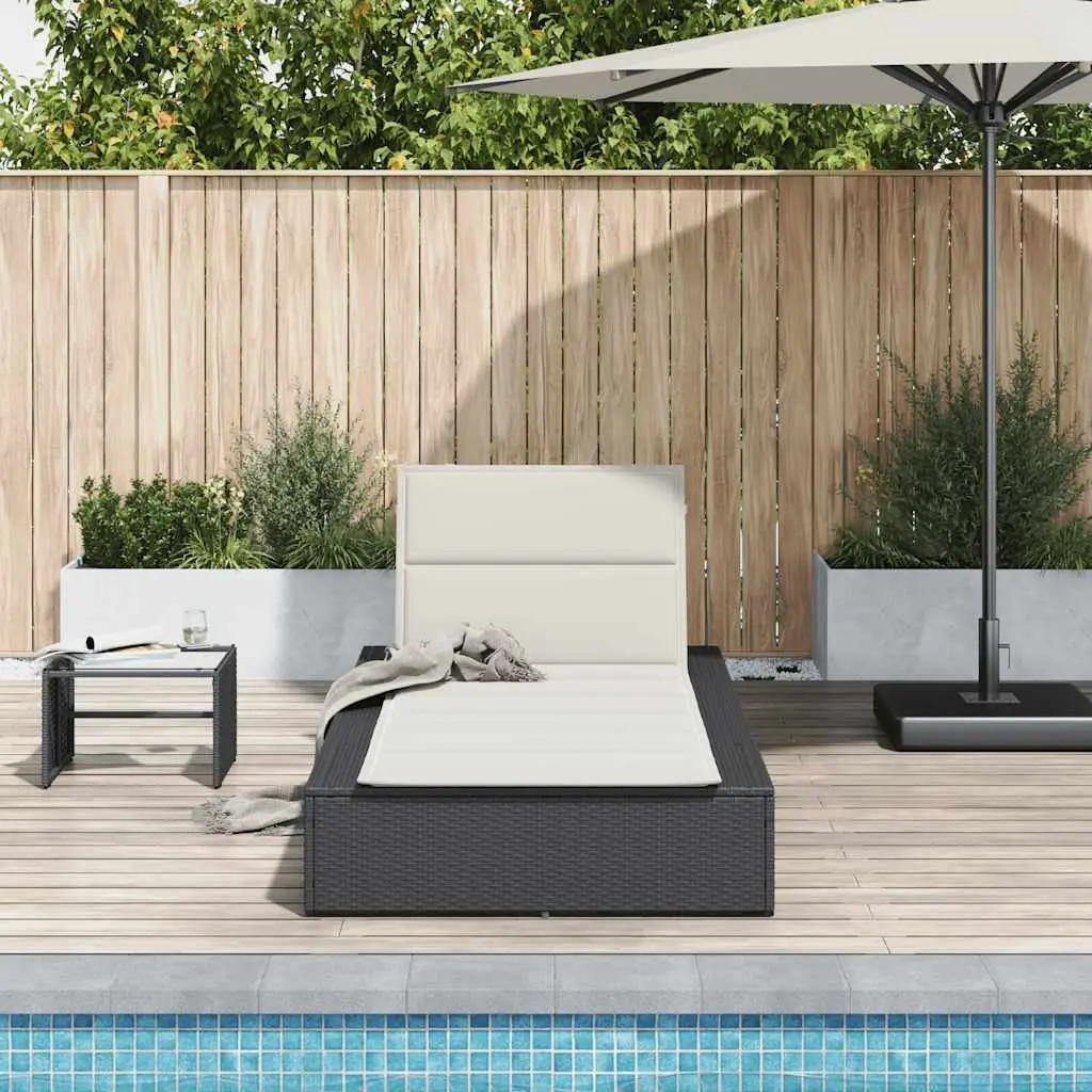 Sun Lounger Adjustable Backrest Floating Cushion Black Poly Rattan