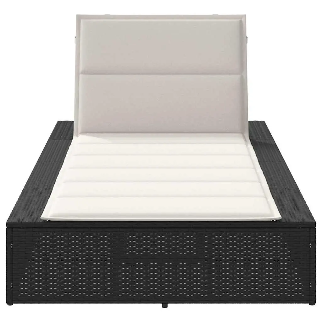 Sun Lounger Adjustable Backrest Floating Cushion Black Poly Rattan