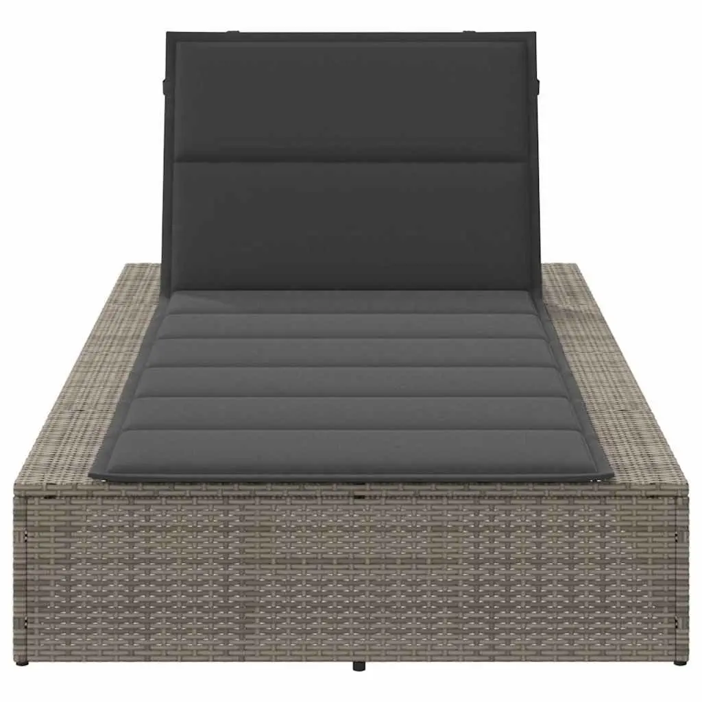 Sun Lounger Sunbed Grey Poly Rattan Adjustable Backrest Outdoor Garden Furniture