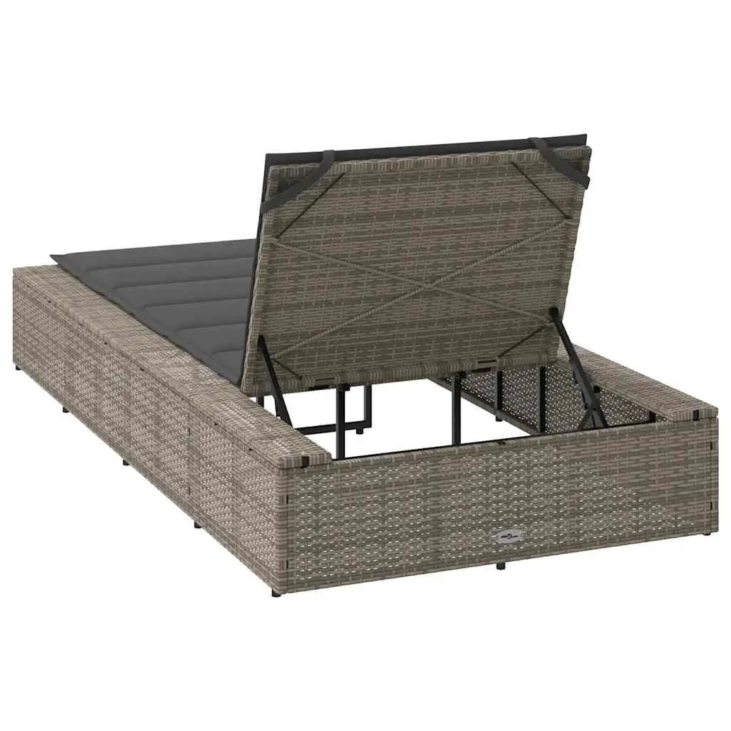 Sun Lounger Sunbed Grey Poly Rattan Adjustable Backrest Outdoor Garden Furniture