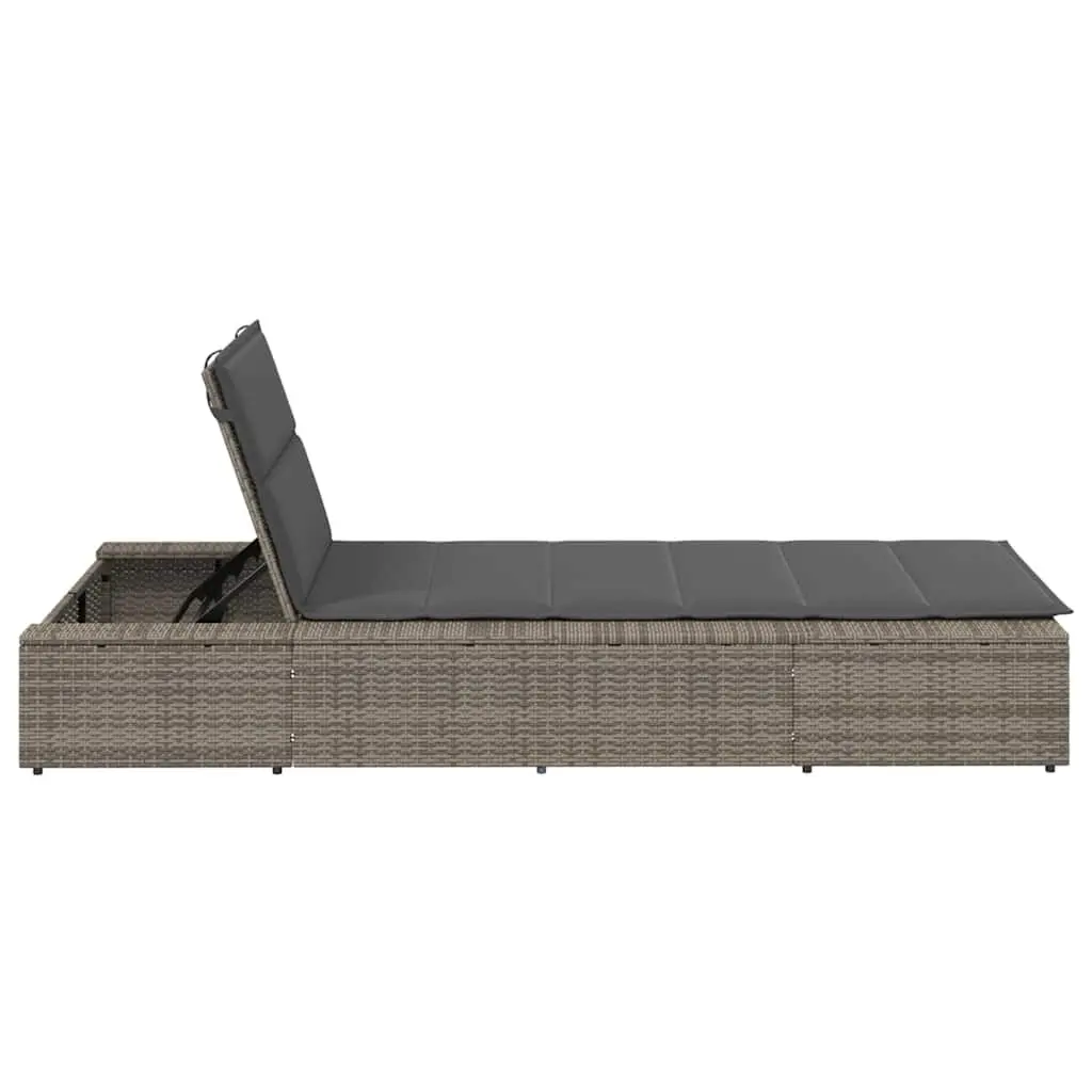 Sun Lounger Sunbed Grey Poly Rattan Adjustable Backrest Outdoor Garden Furniture