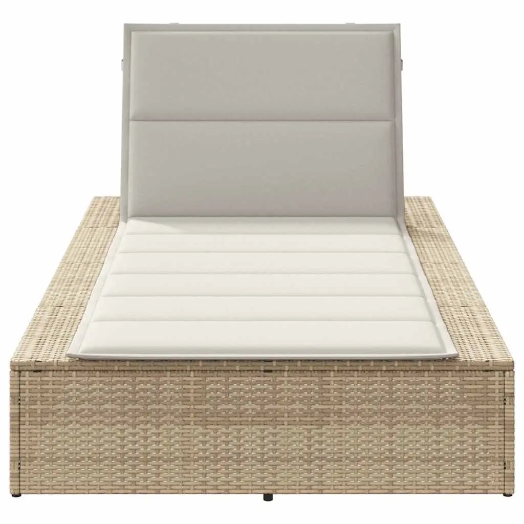 Outdoor Sun Lounger Adjustable Daybed Beige Poly Rattan with Floating Cushion