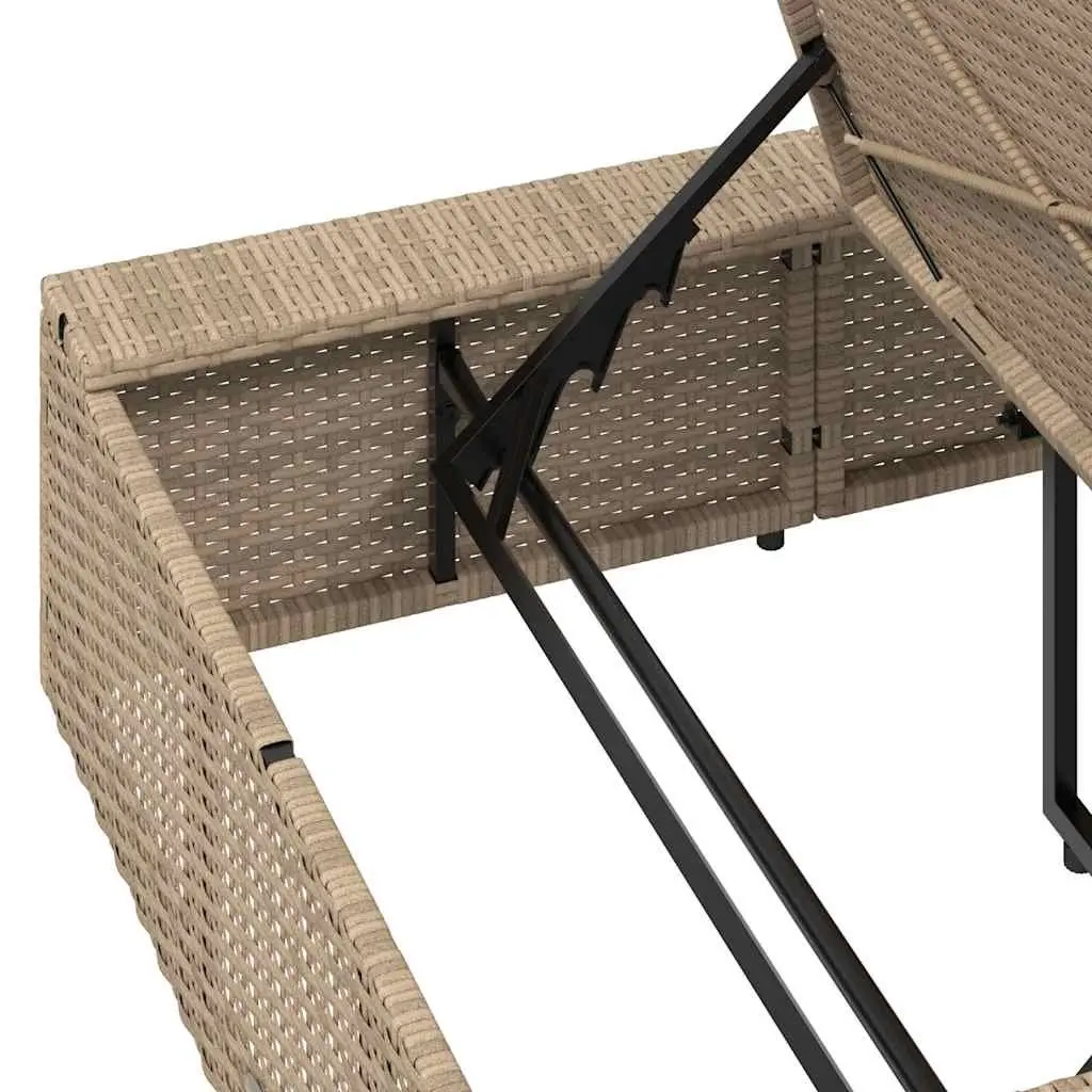 Outdoor Sun Lounger Adjustable Daybed Beige Poly Rattan with Floating Cushion