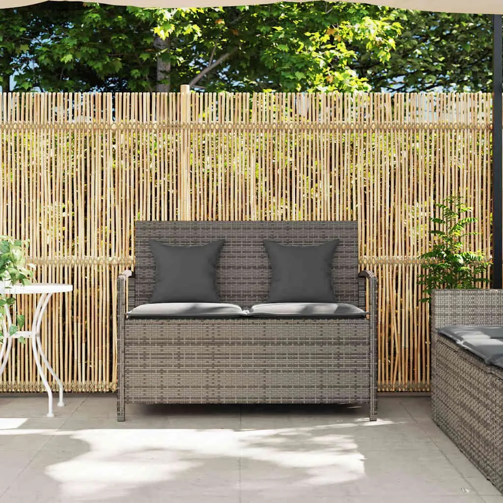 Outdoor Storage Bench Grey Poly Rattan Seating with Cushion
