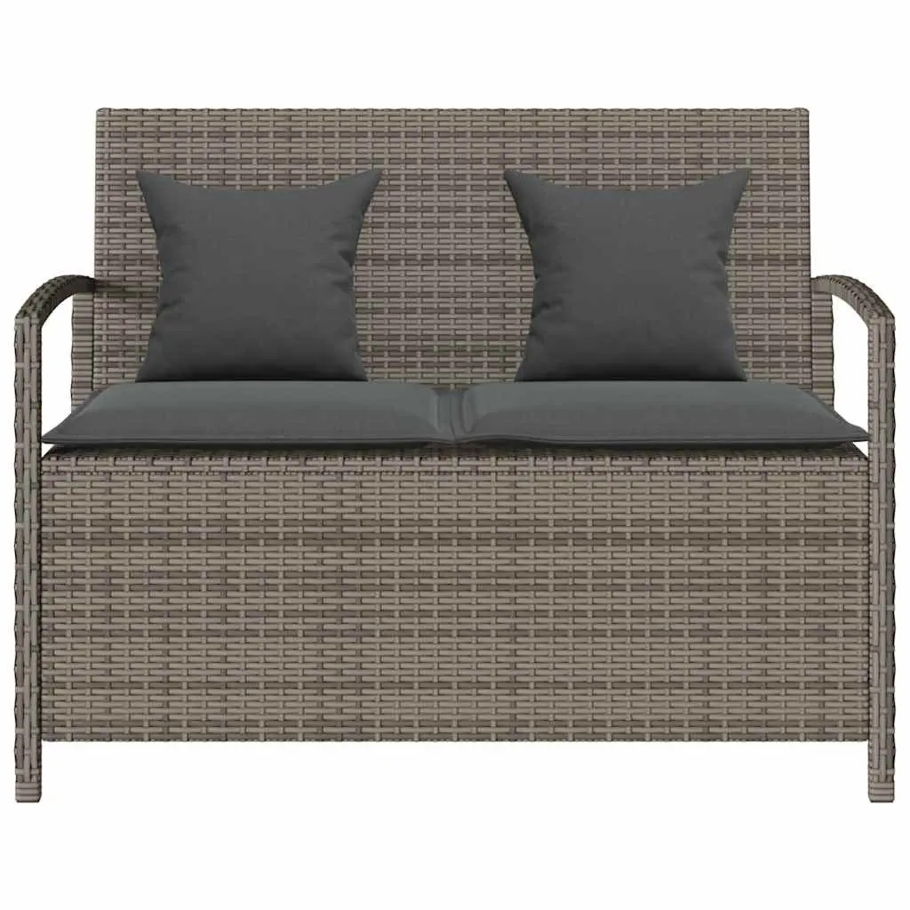 Outdoor Storage Bench Grey Poly Rattan Seating with Cushion