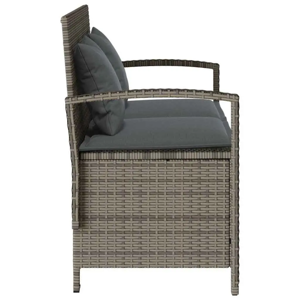 Outdoor Storage Bench Grey Poly Rattan Seating with Cushion