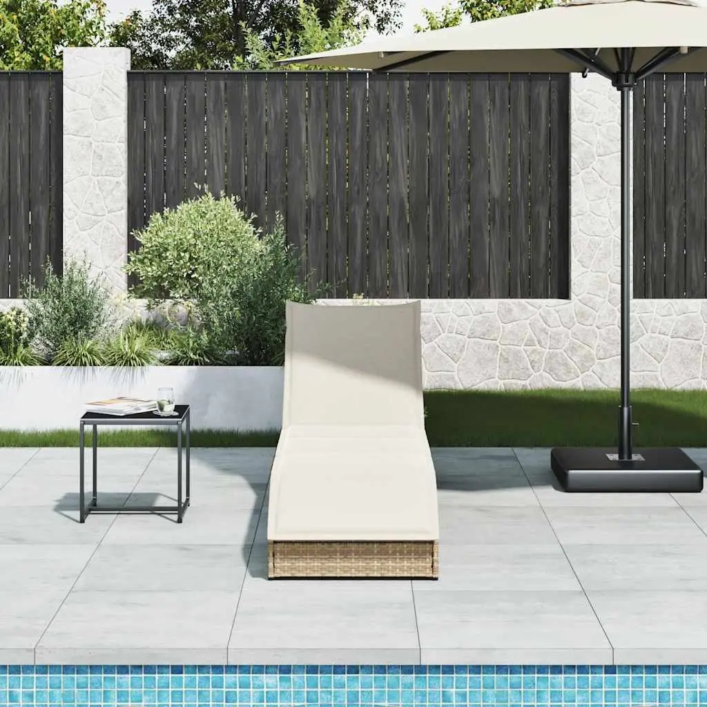 Folding Sun Lounger Adjustable Recliner Outdoor Garden Chair Beige