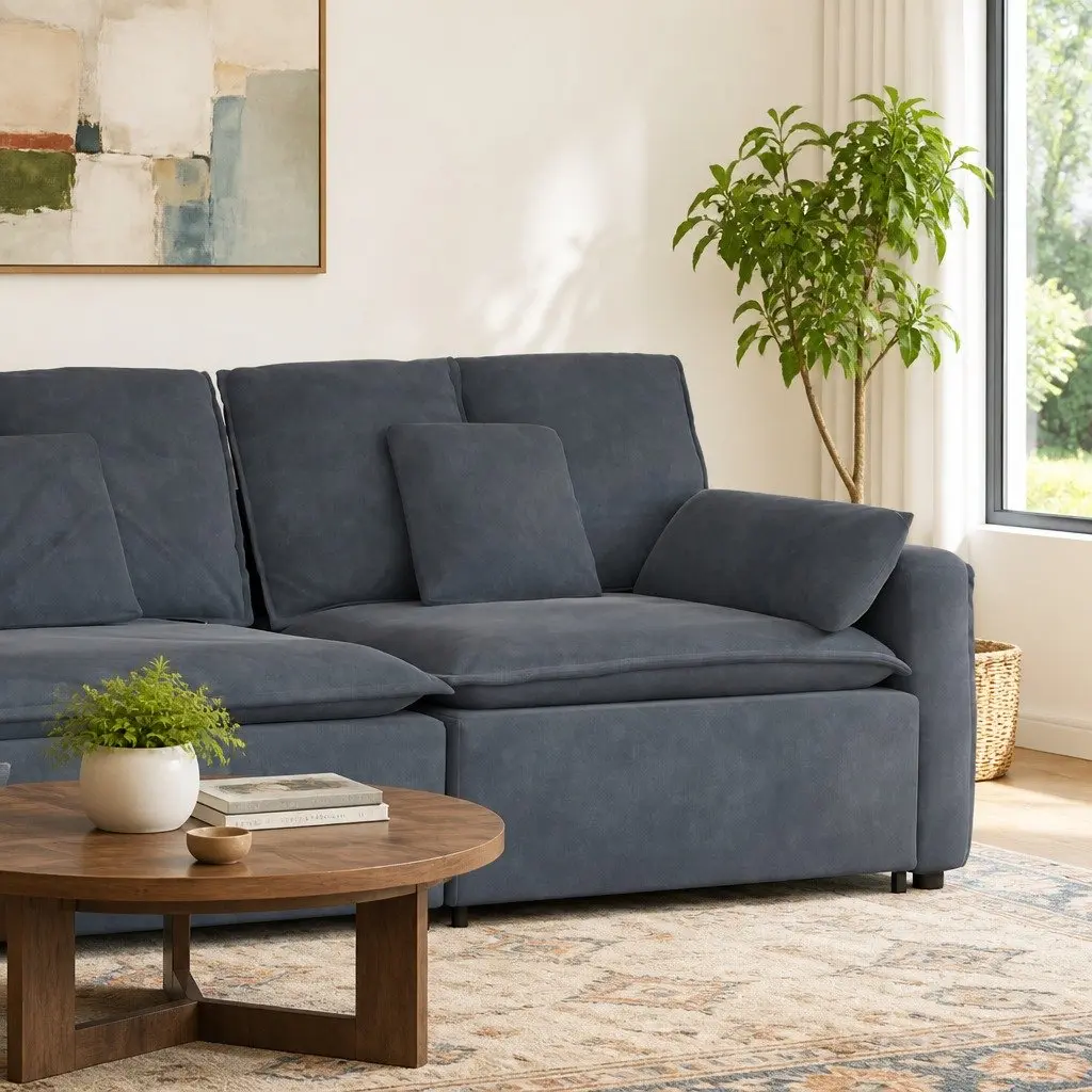 Modular Sofa Armrest End Module Grey 100cm with Cushions