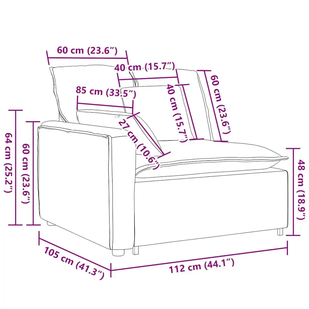 Modular Sofa Armrest End Module Grey 100cm with Cushions