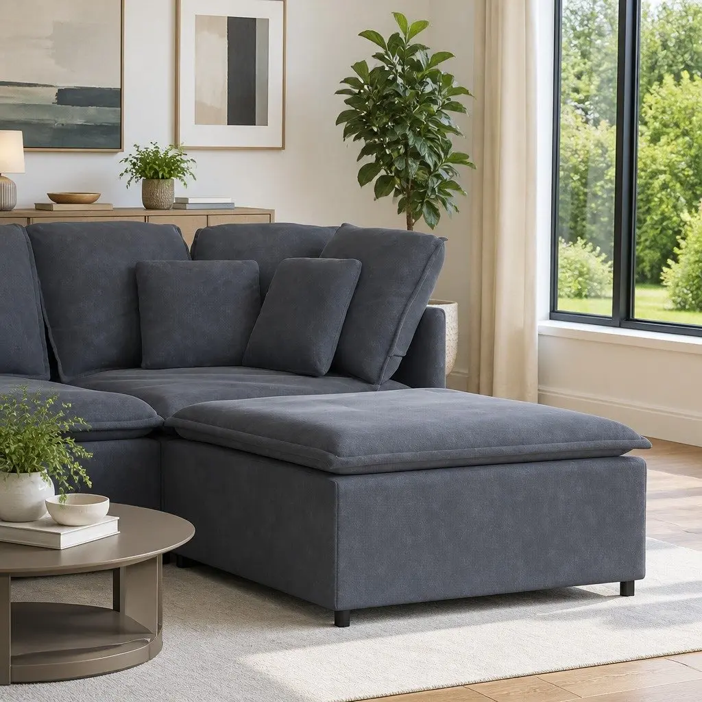 Grey Ottoman Module with Sturdy Build