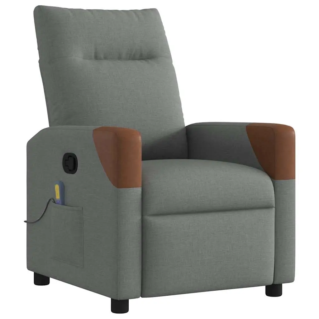 Massage Recliner Chair Vibration Function Manual Grey Fabric