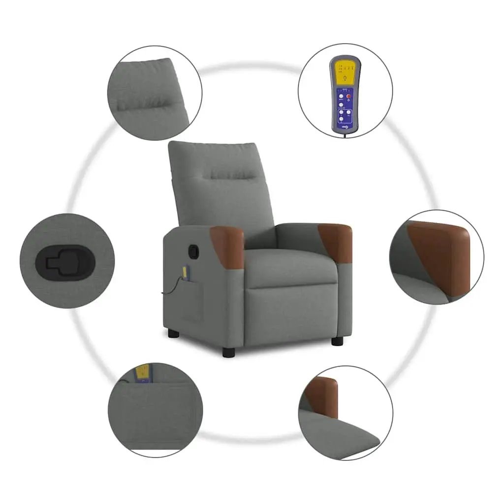 Massage Recliner Chair Vibration Function Manual Grey Fabric