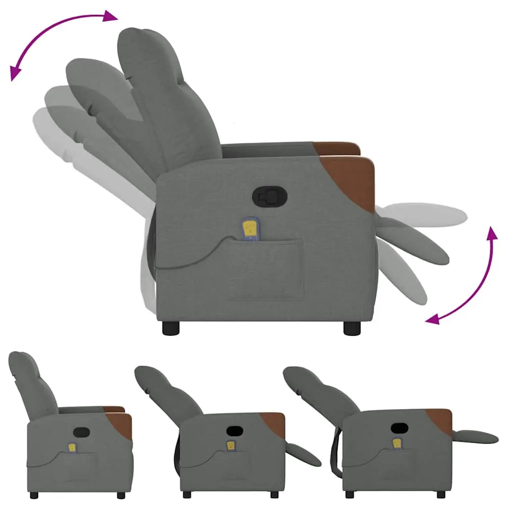 Massage Recliner Chair Vibration Function Manual Grey Fabric