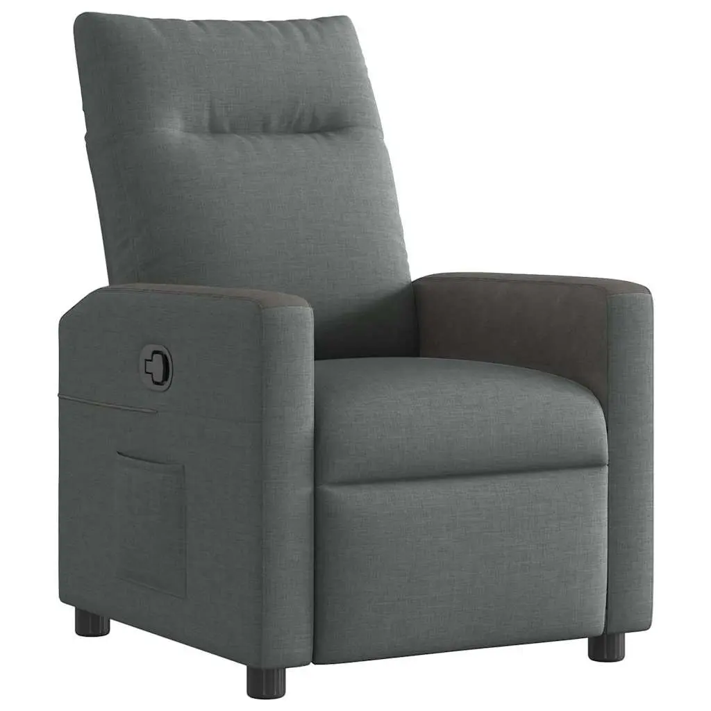 Manual Recliner Chair Grey Fabric Lounge Seat with Footrest Adjustable Backrest