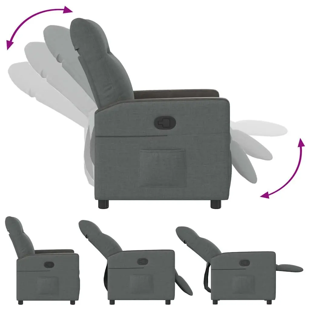 Manual Recliner Chair Grey Fabric Lounge Seat with Footrest Adjustable Backrest