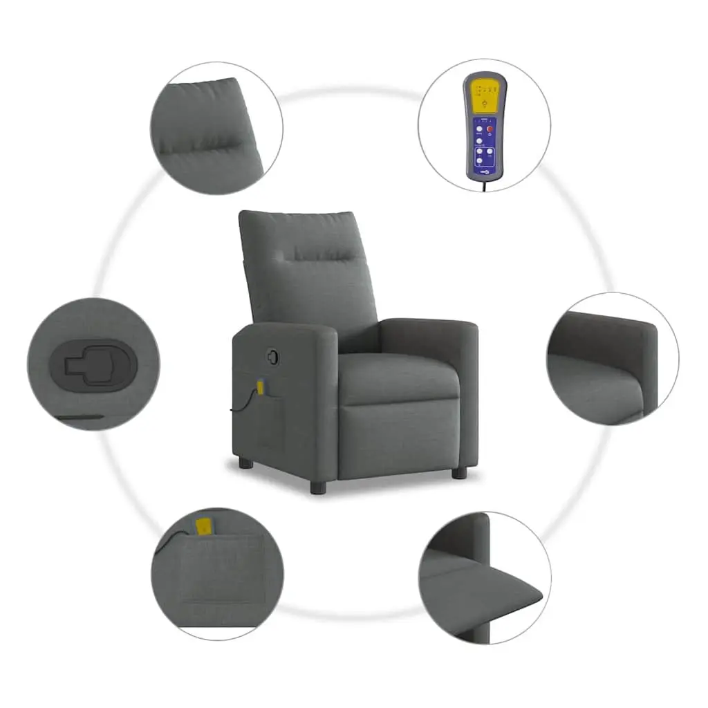 Recliner Chair Manual Vibration Massage Dark Grey Fabric Adjustable Armchair Relaxation