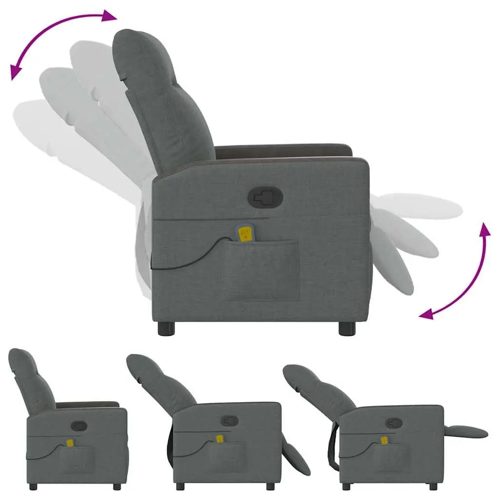 Recliner Chair Manual Vibration Massage Dark Grey Fabric Adjustable Armchair Relaxation