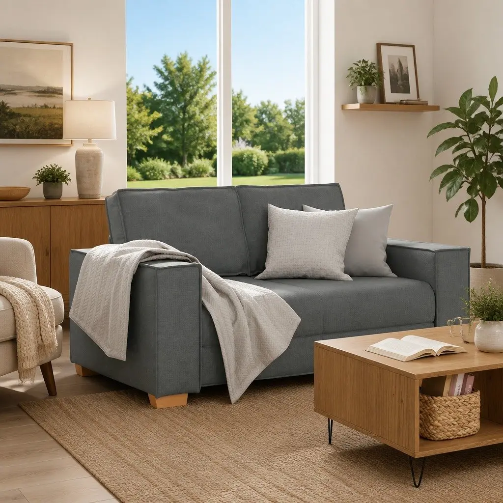 2-Seater Sofa Dark Grey 160x78x84cm Fabric Living Room Couch