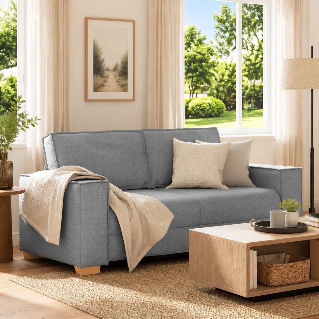 Grey Fabric Sofa 2-Seater Lounge Couch for Living Room Relaxing Seating