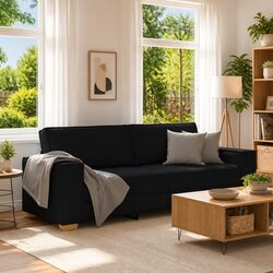 Comfortable Black Fabric 3-Seater Sofa for Everyday Use