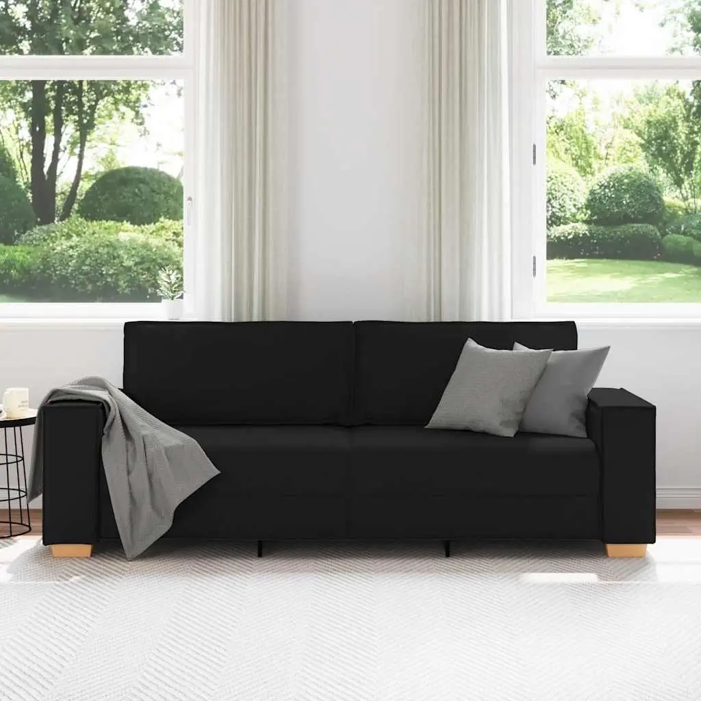 3-Seater Sofa Black Fabric Living Room Couch 220x78x84cm