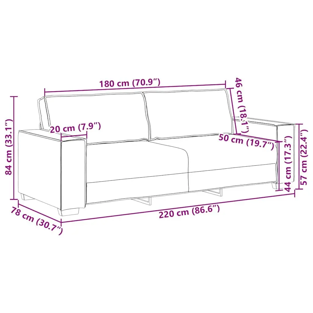 3-Seater Sofa Black Fabric Living Room Couch 220x78x84cm