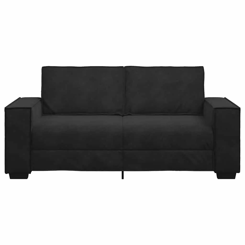 Black Velvet 2-Seater Sofa with Sturdy Frame