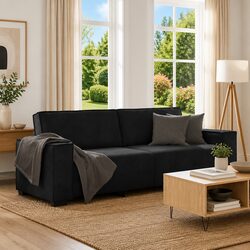 Comfortable and Durable Black Velvet 3-Seater Sofa