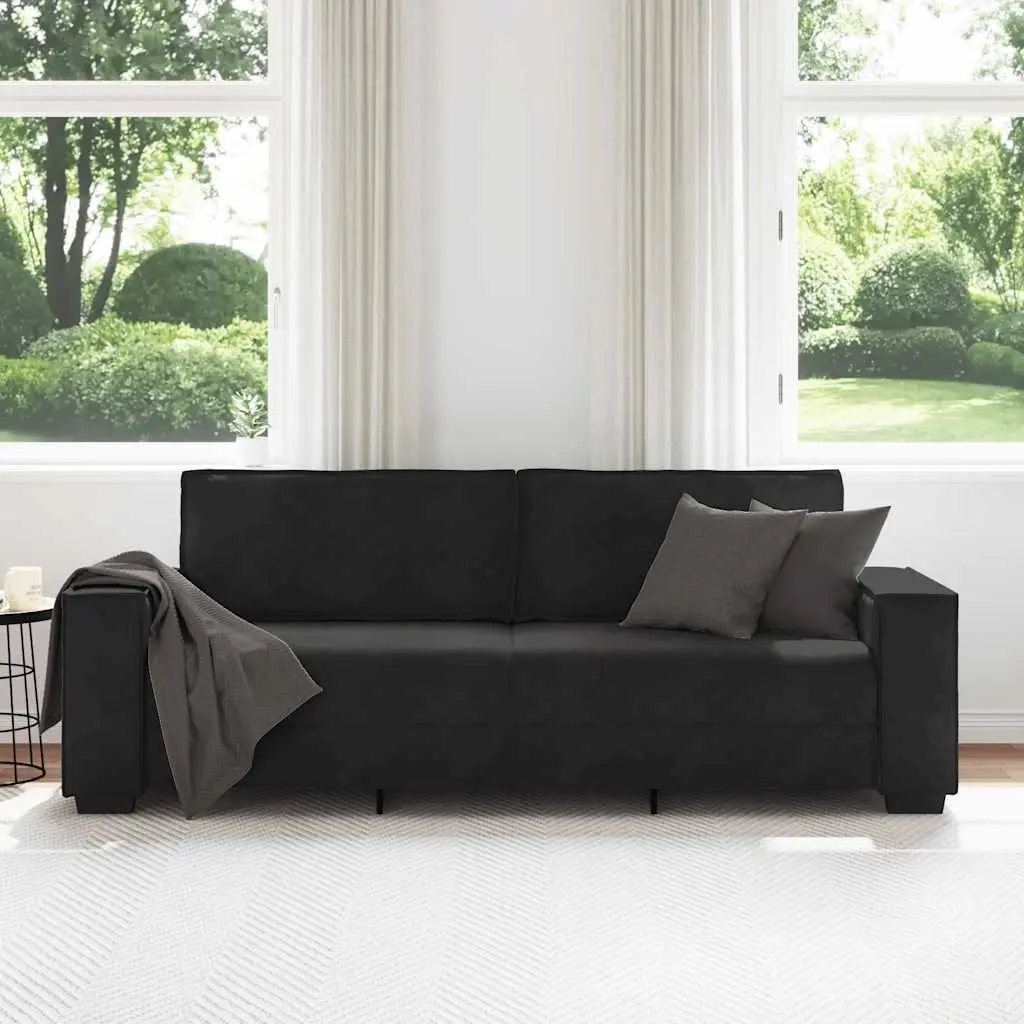 3-Seater Sofa Black Velvet Lounge Couch Living Room Furniture Armrests