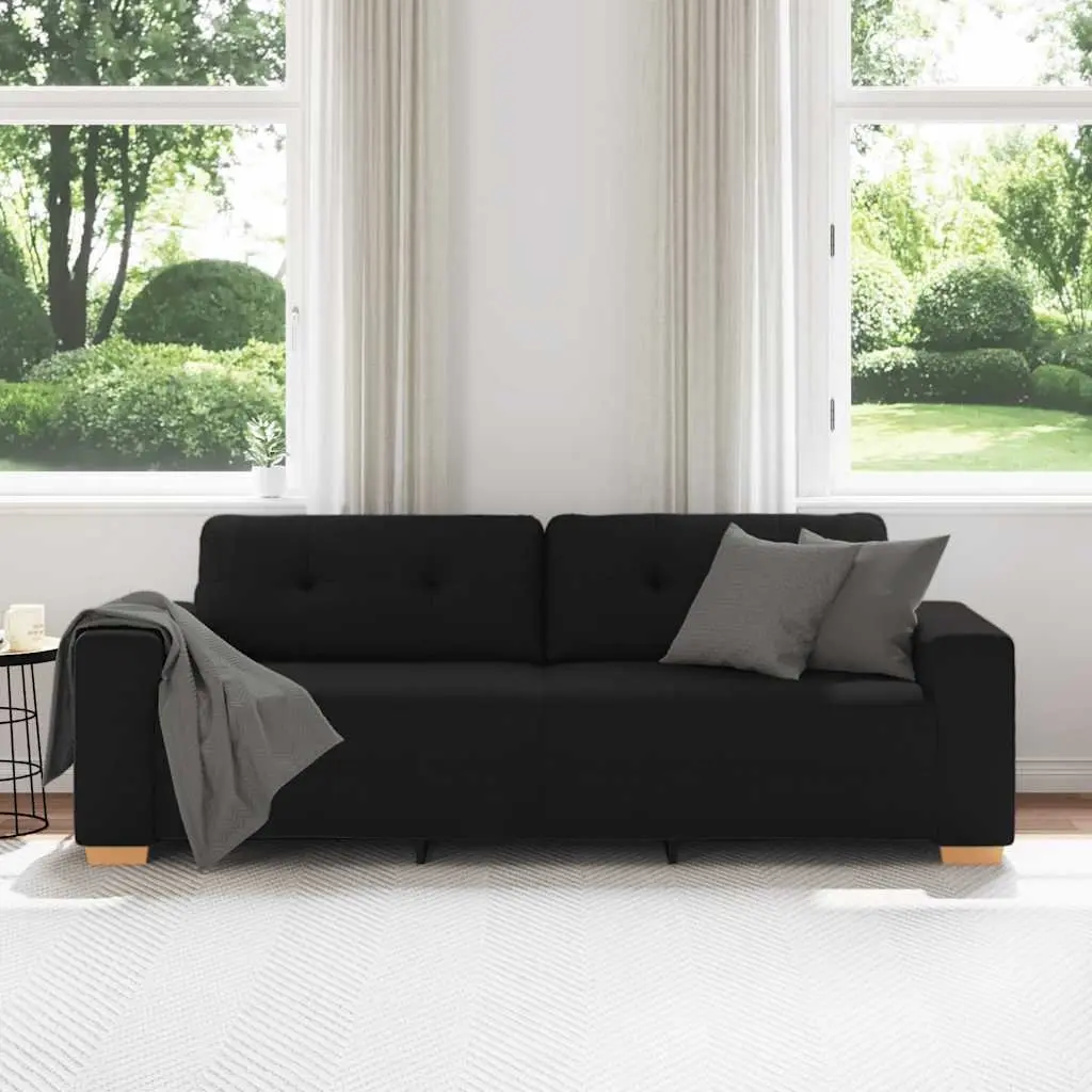 3-Seater Sofa Black Fabric Modern Living Room Lounge Couch Relax Seating 220cm