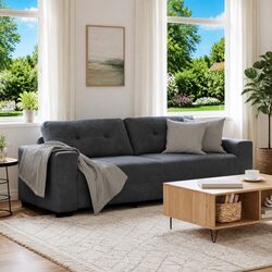 Comfort Meets Practicality in This Grey Velvet 3-Seater Sofa