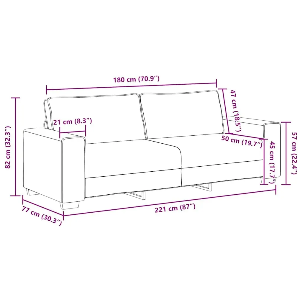 3-Seater Sofa Living Room Couch 220x77x82 cm Dark Grey Fabric
