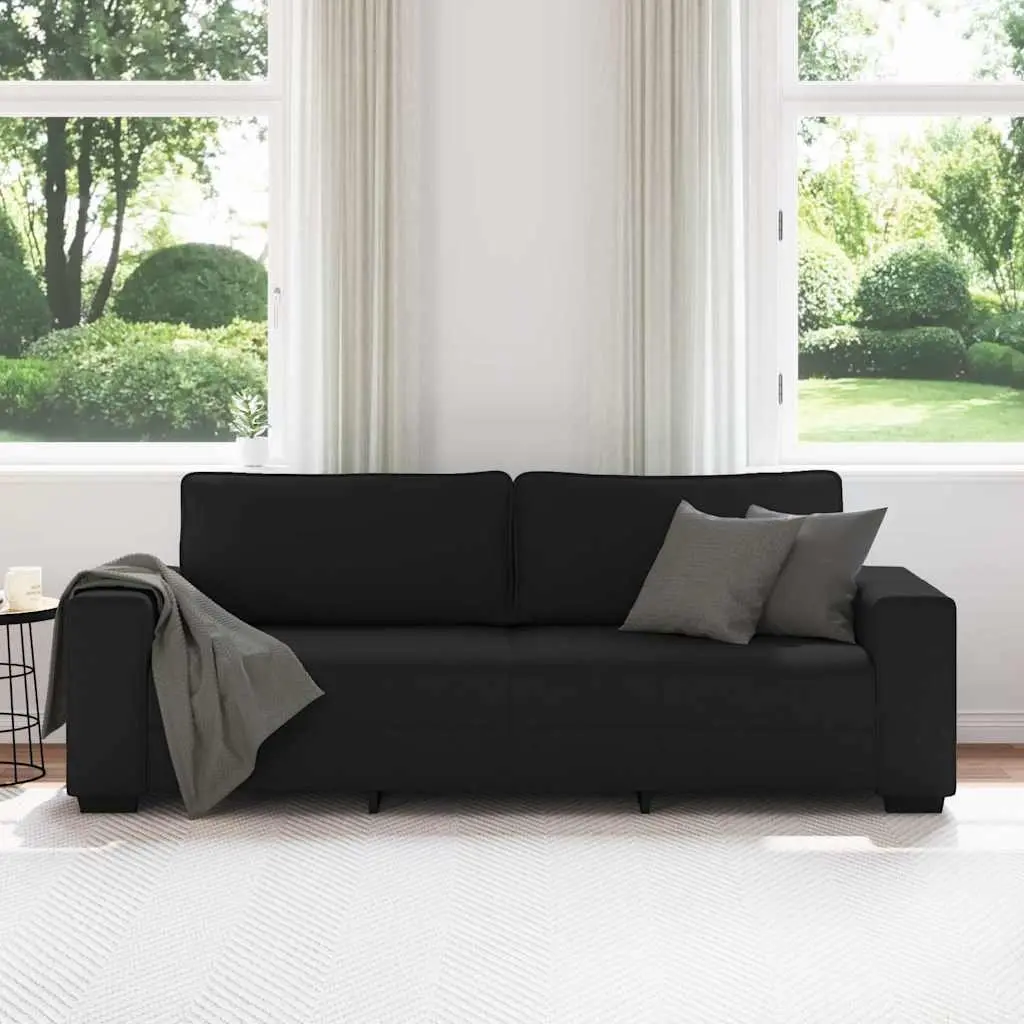 3-Seater Sofa Black Fabric Living Room Lounge Couch 220x77x82cm