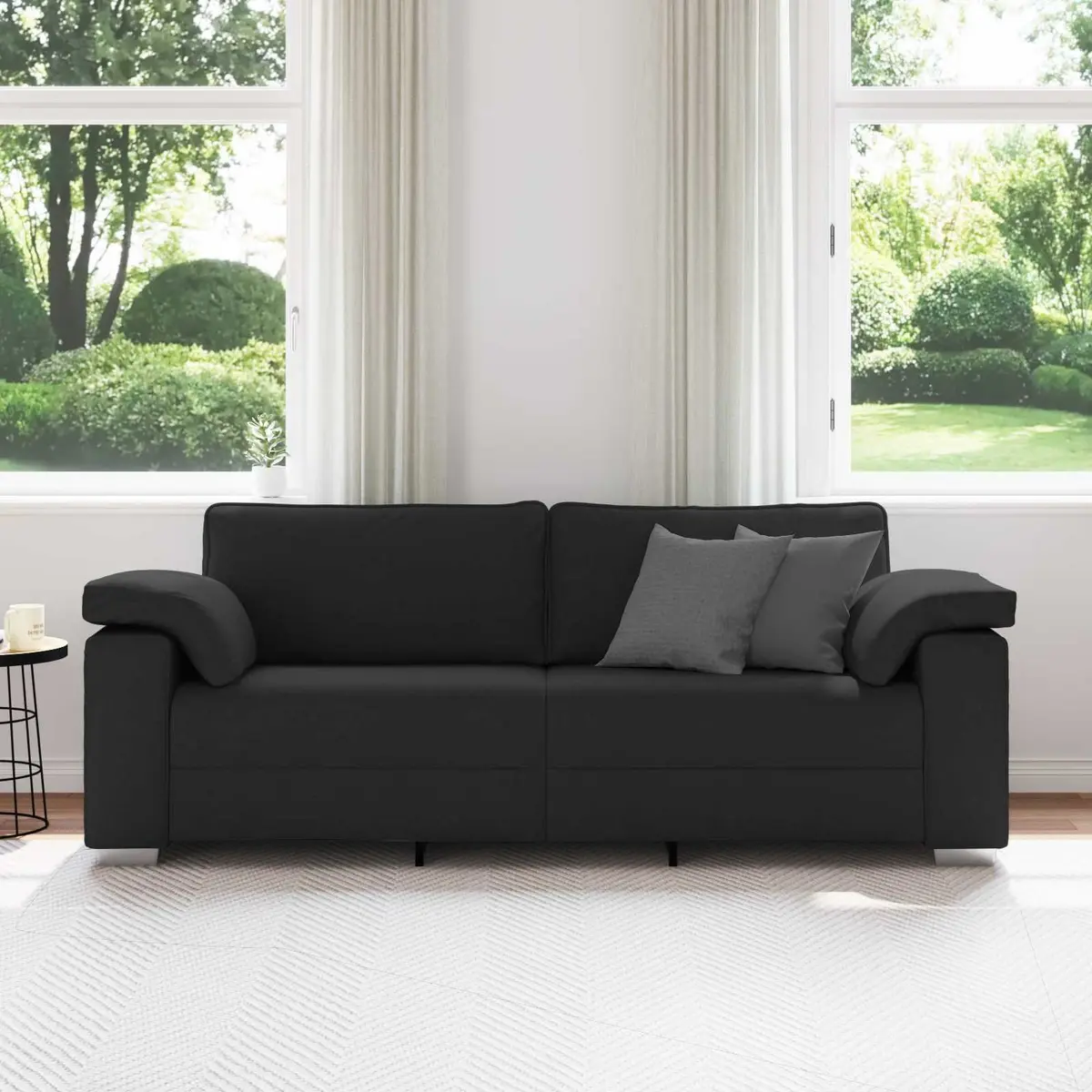 3-Seater Sofa Black 220cm Modern Fabric Lounge Furniture