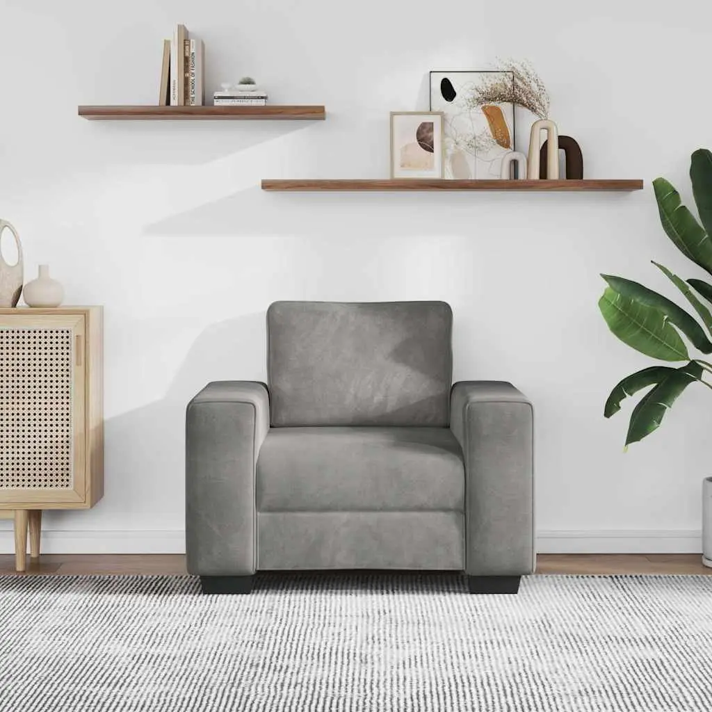 Sofa Chair Light Grey Velvet Lounge Seat Padded Armchair