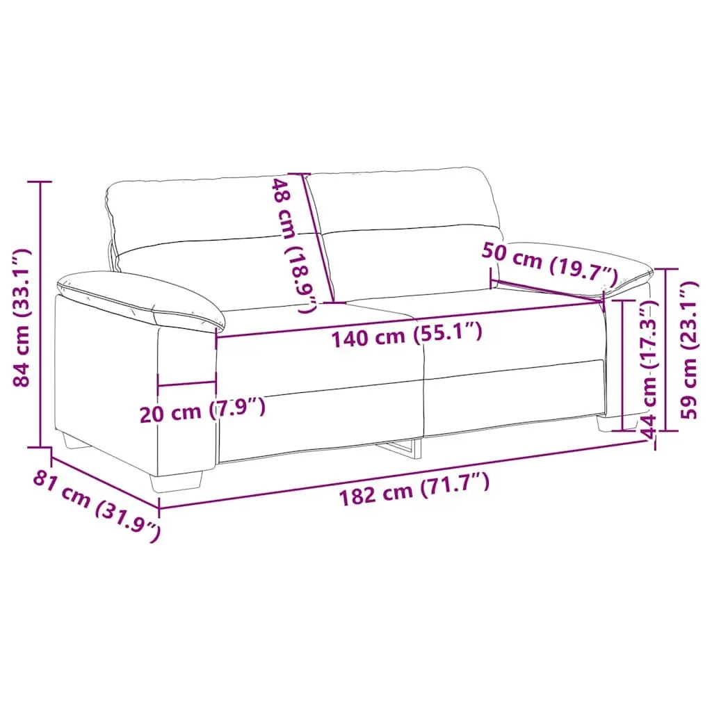 2-Seater Sofa Black Fabric Lounge Living Room Furniture Comfortable Armrests