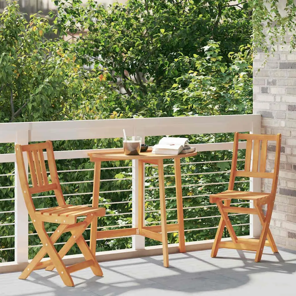 Bistro Chairs Foldable Set 2 pcs Outdoor Seating Solid Wood Garden Patio Brown