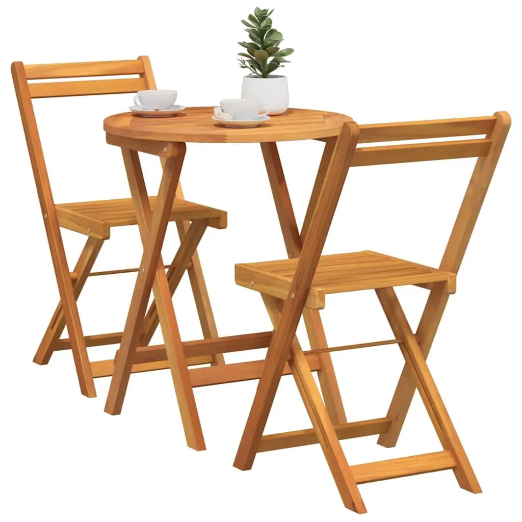 Garden Dining Set 3 Piece Outdoor Table Chairs Brown Acacia Wood