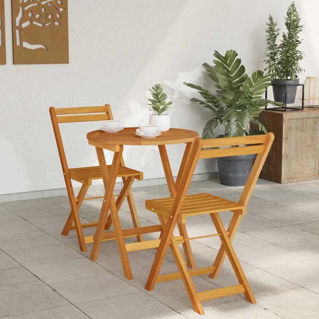 Garden Dining Set 3 Piece Outdoor Table Chairs Brown Acacia Wood