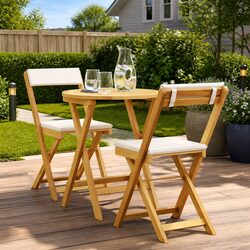 Durable 3-Piece Garden Set: Acacia Wood Dining Table and Chairs