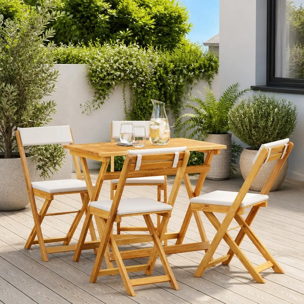 Folding Bistro Set 5 Pieces Outdoor Dining Table and Chairs Brown Acacia