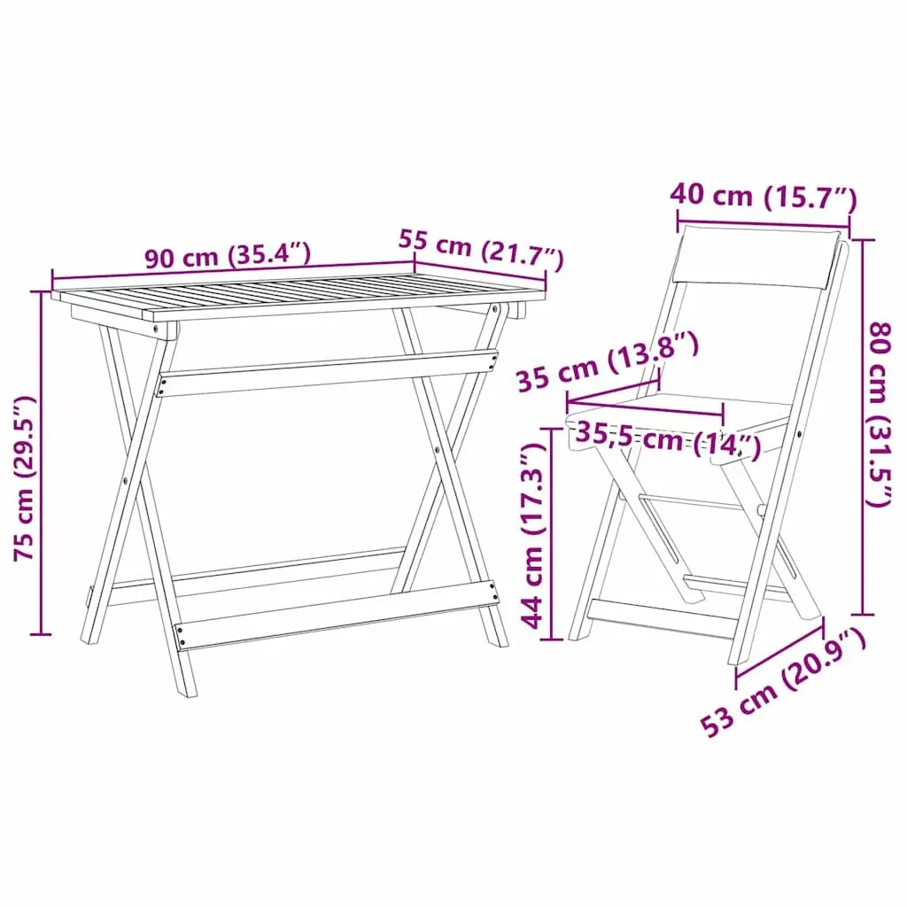 Folding Bistro Set 5 Pieces Outdoor Dining Table and Chairs Brown Acacia