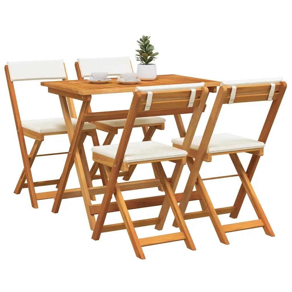 Folding Bistro Set 5 Pieces Outdoor Dining Table and Chairs Brown Acacia