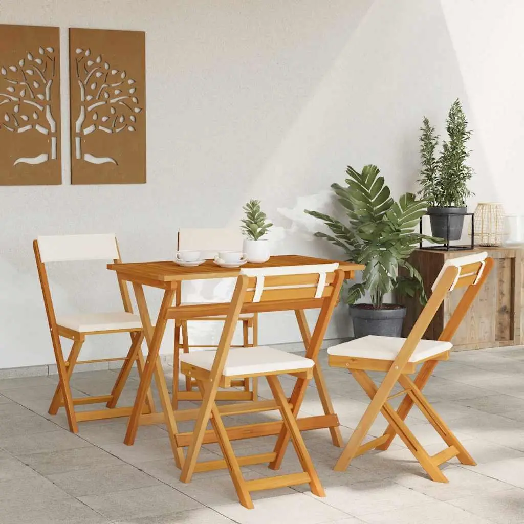 Folding Bistro Set 5 Pieces Outdoor Dining Table and Chairs Brown Acacia
