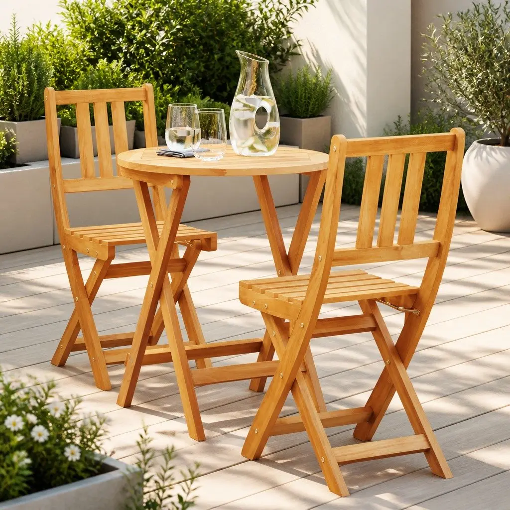 Folding Bistro Set Outdoor Dining Table Chairs 3 Piece Brown